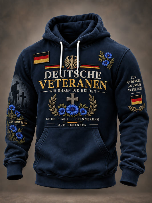 Men's Long-Sleeve Hooded Sweatshirt With Veteran Memorial Graphic Print
