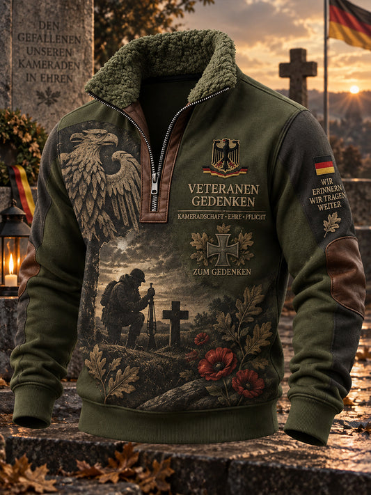 Men's Veteran Memorial Graphic Print Mock-Neck Long-Sleeve Sweatshirt