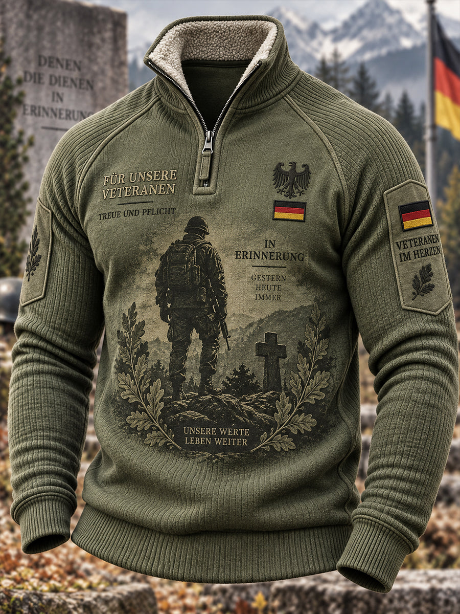 Men's Veteran Memorial Graphic Print Mock-Neck Raglan Long-Sleeve Sweatshirt