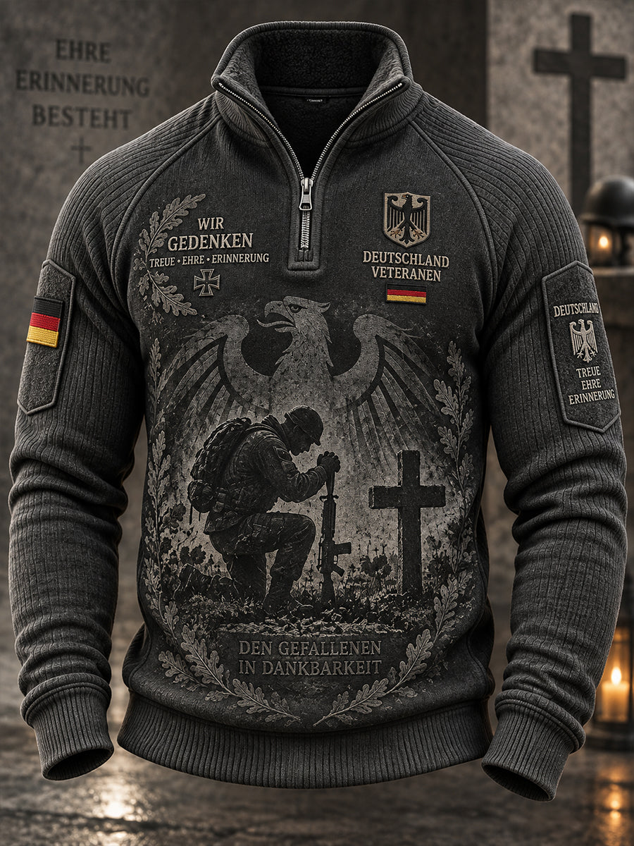 Men's Veteran Memorial Graphic Print Mock-Neck Raglan Long-Sleeve Sweatshirt