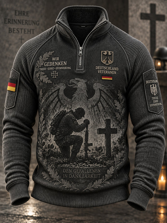 Men's Veteran Memorial Graphic Print Mock-Neck Raglan Long-Sleeve Sweatshirt