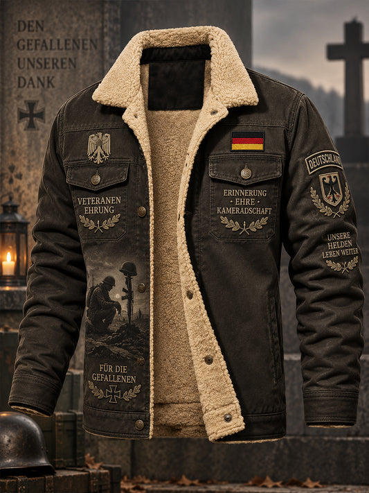 Men's Fleece-Lined Jacket With Veteran Memorial Graphic Print