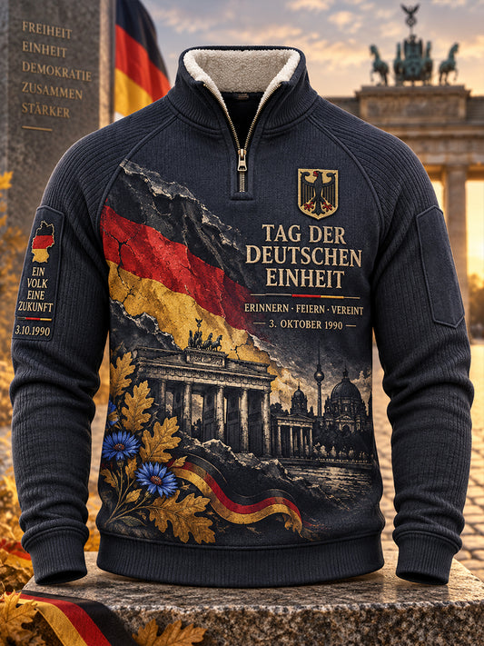 Men's Unity Day Commemorative Print Fleece-Lined Raglan-Sleeve Mock-Neck Sweatshirt