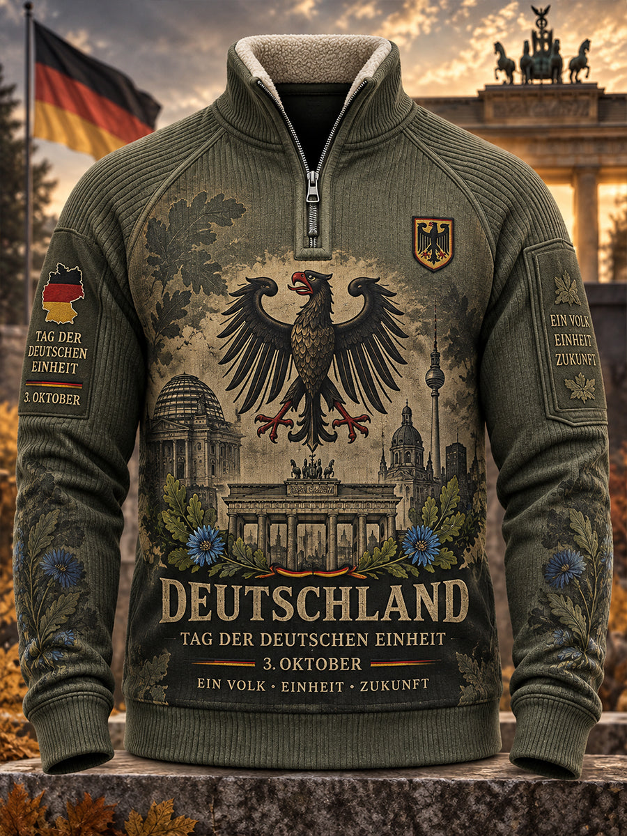 Men's Unity Day Commemorative Print Fleece-Lined Raglan-Sleeve Mock-Neck Sweatshirt