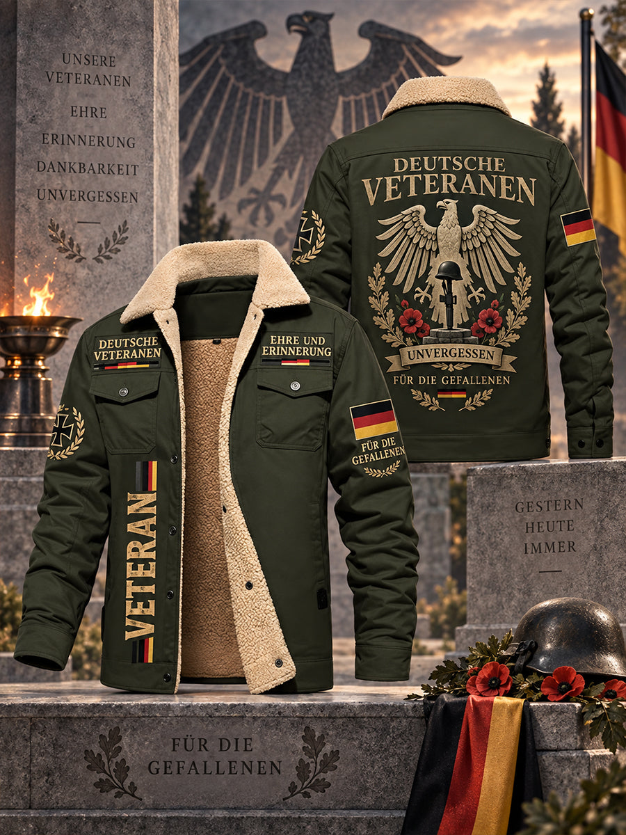 Men's Fleece-Lined Jacket With Veteran Memorial Graphic Print