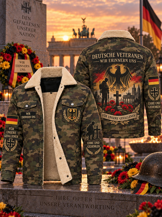 Men's Fleece-Lined Jacket With Veteran Memorial Graphic Print