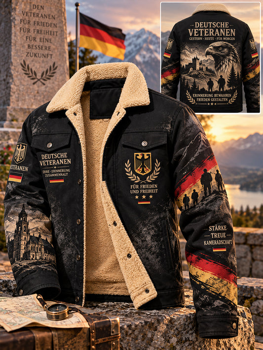 Men's Veteran-Themed Camo-Print Fleece-Lined Jacket