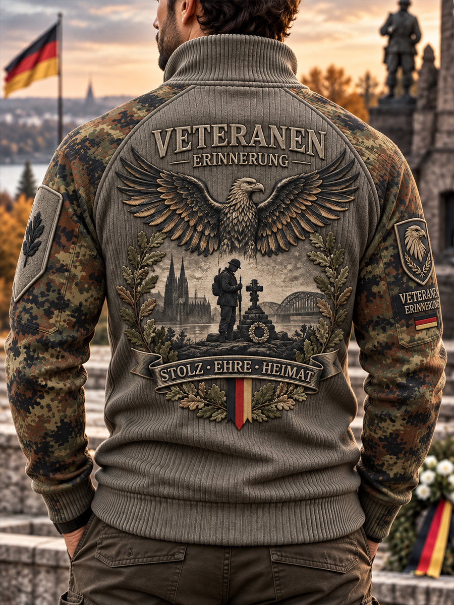 Men's Veteran-Inspired Camo-Print Knit Turtleneck Sweatshirt