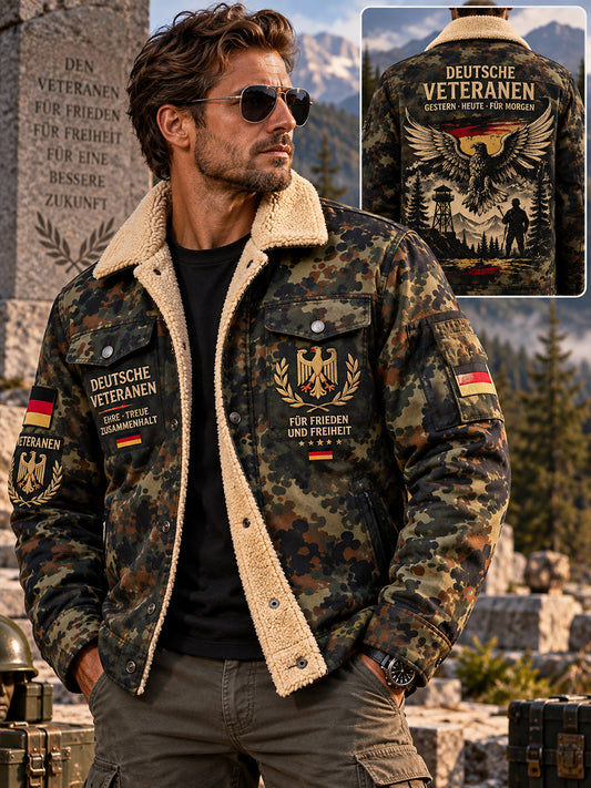 Men's Veteran-Themed Camo-Print Fleece-Lined Jacket