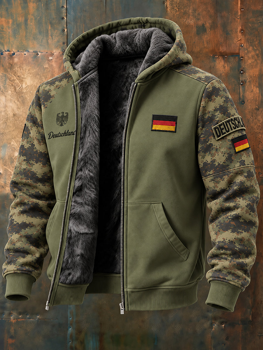 Men's Camouflage Long-Sleeve Hooded Jacket With Veteran Commemorative Print
