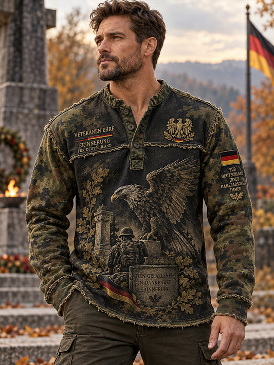 Men's Long-Sleeve Top With Veteran Memorial Graphic Print