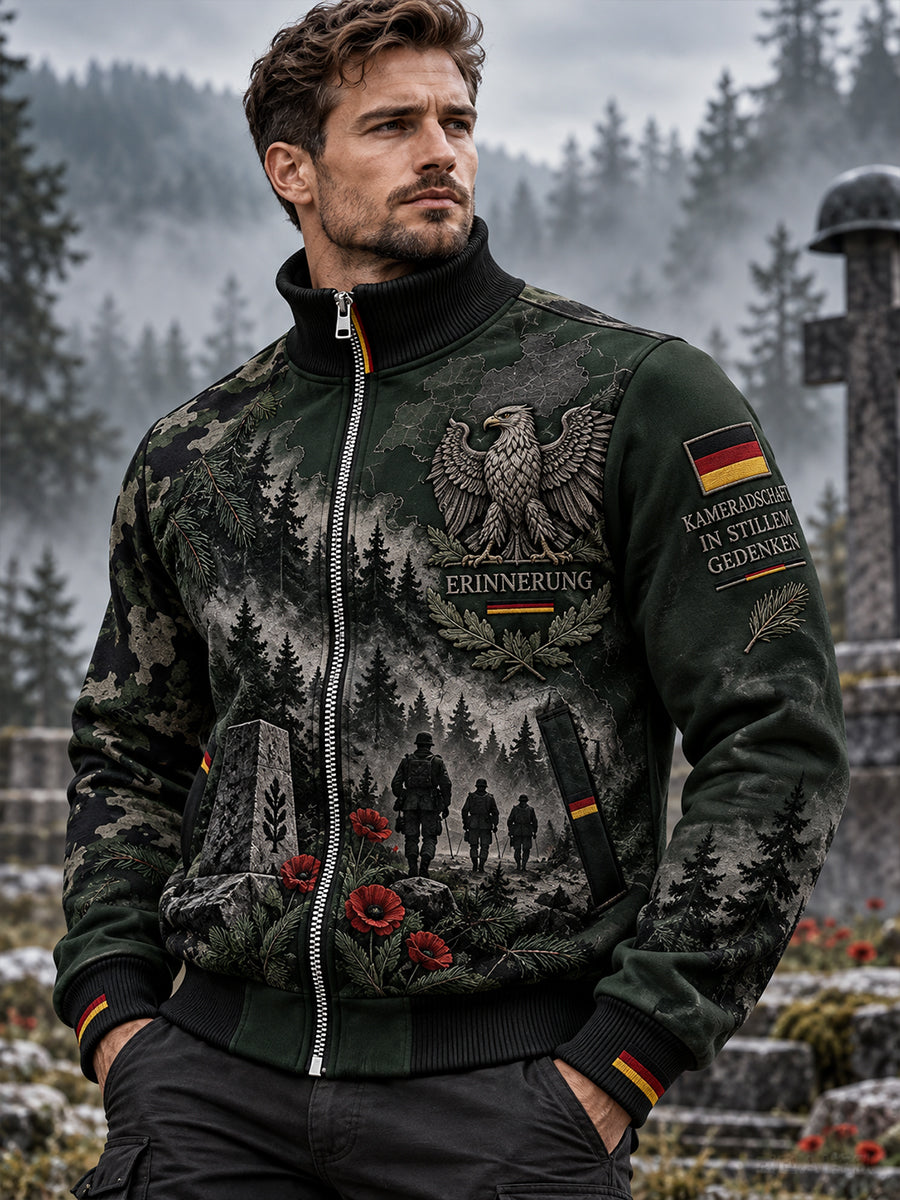Men's Veteran Memorial Graphic Print High-Neck Jacket