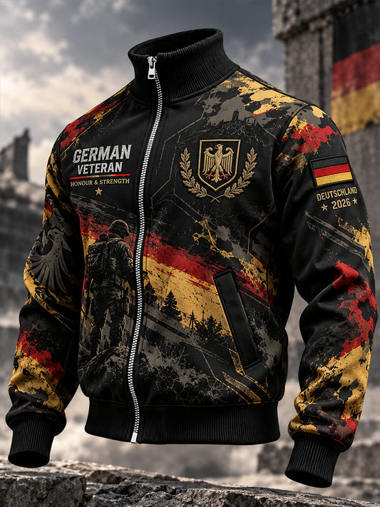 Men's Veteran Memorial Graphic Print High-Neck Jacket
