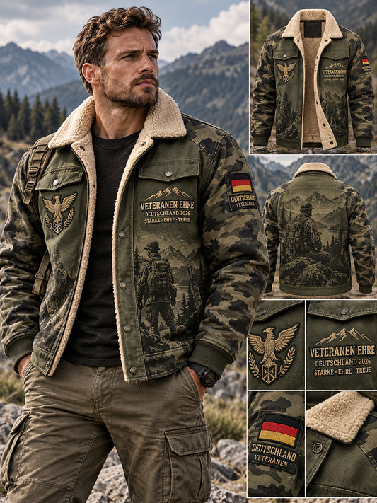 Men's Fleece-Lined Jacket With Veteran Memorial Graphic Print