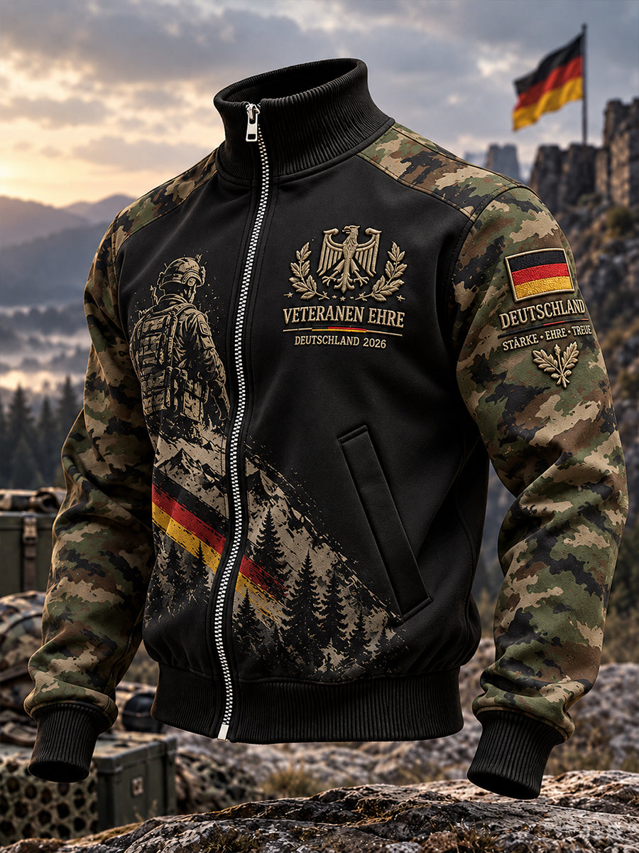Men's Veteran Memorial Graphic Print High-Neck Jacket