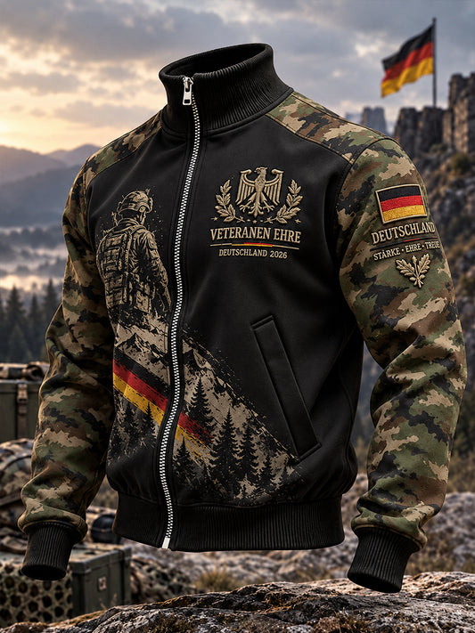 Men's Veteran Memorial Graphic Print High-Neck Jacket