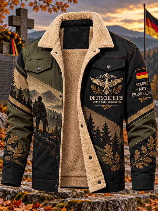 Men's Fleece-Lined Jacket With Veteran Memorial Graphic Print