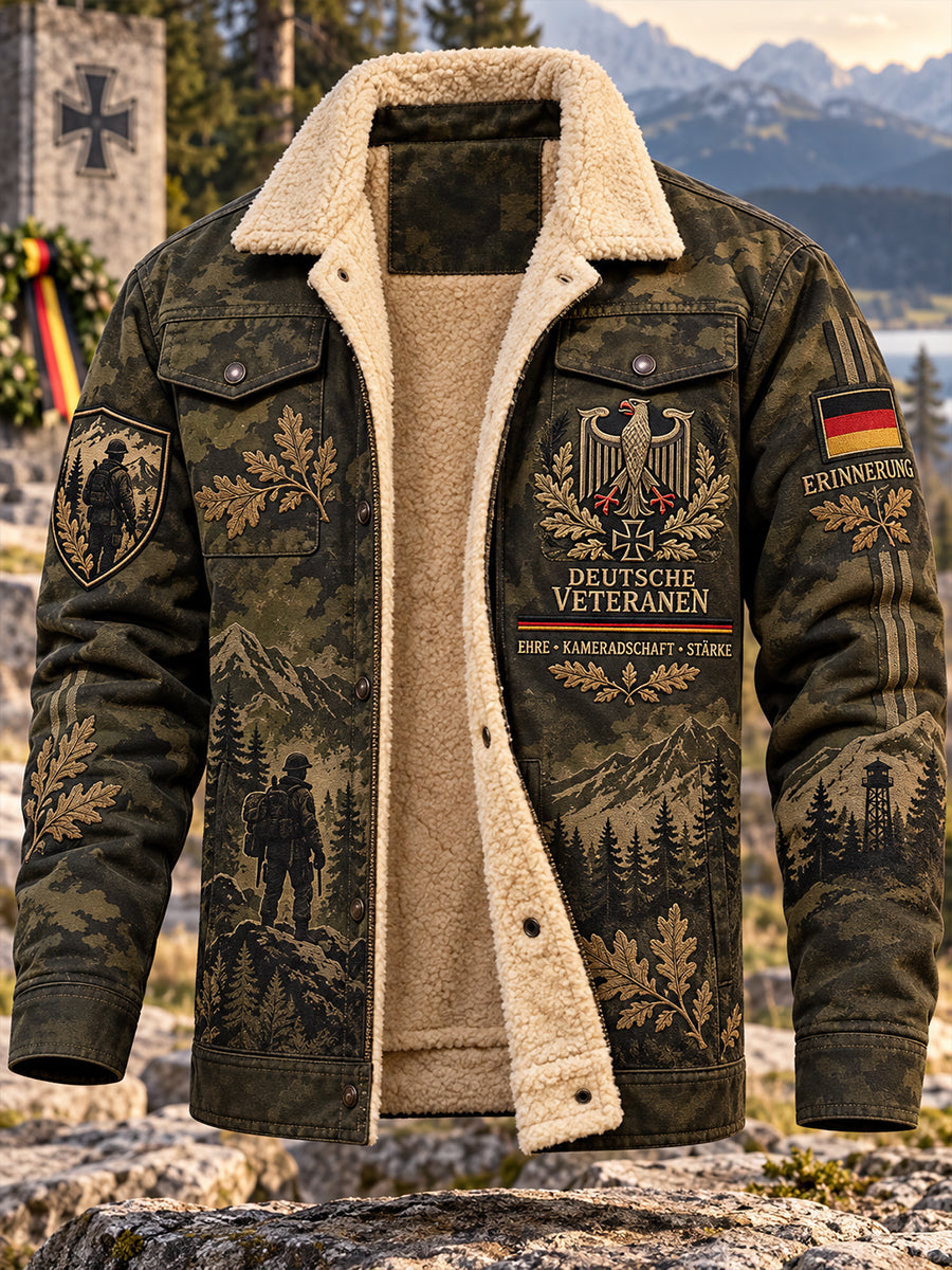 Men's Fleece-Lined Jacket With Veteran Memorial Graphic Print
