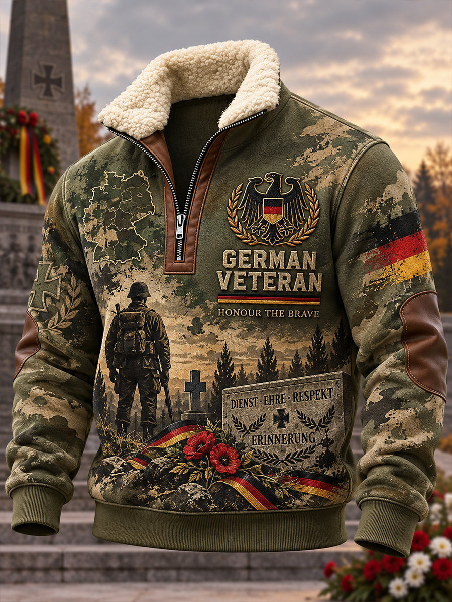 Men's Fleece-Lined High-Neck Sweatshirt With Veteran Memorial Graphic Print