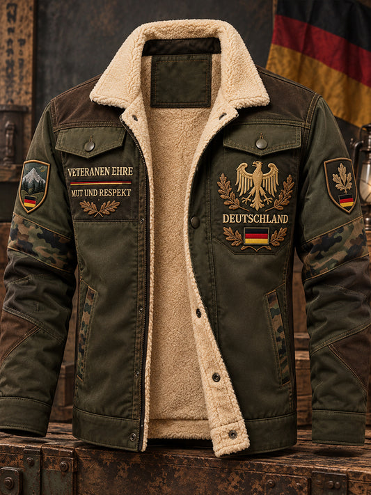 Men’s Fleece-Lined Jacket With Veteran-Themed Graphic Print