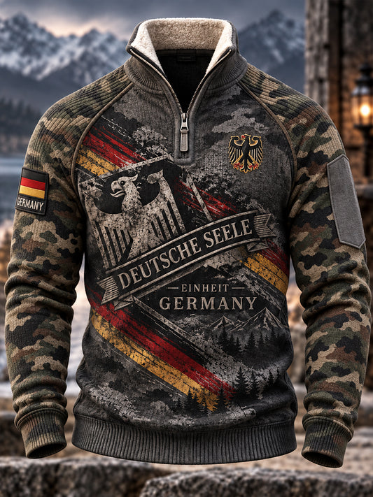Men's Fleece-Lined High-Neck Sweatshirt With Veteran Memorial Graphic Print