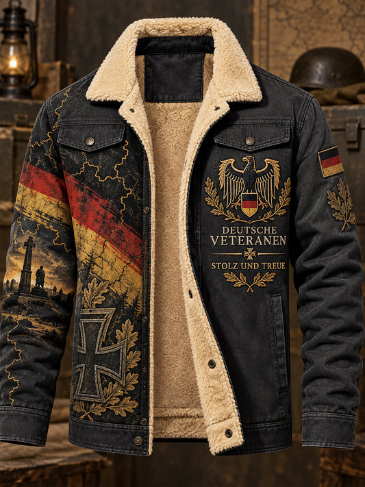 Men’s Fleece-Lined Jacket With Veteran-Themed Graphic Print
