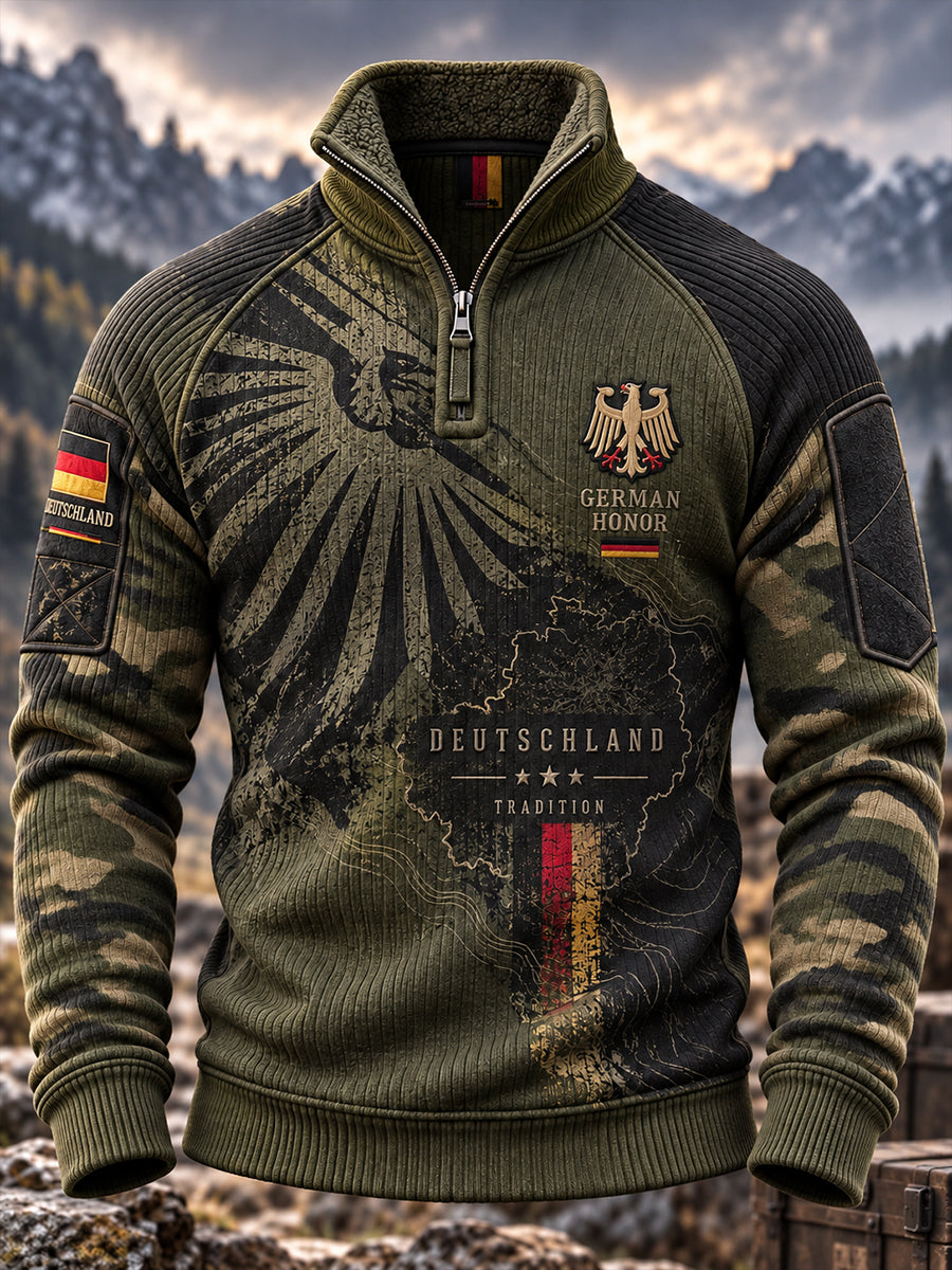 Men's Fleece-Lined High-Neck Sweatshirt With Veteran Memorial Graphic Print