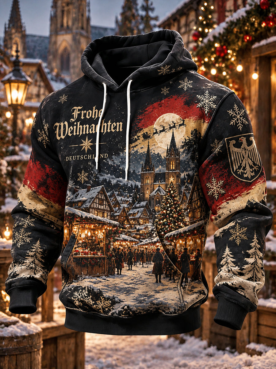 Men's Christmas-Themed Graphic Print Hooded Sweatshirt