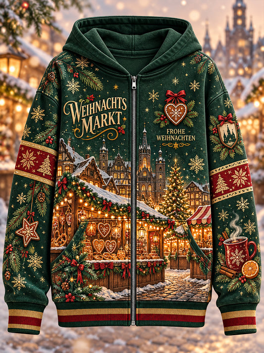 Women's Christmas-Themed Printed Hooded Jacket