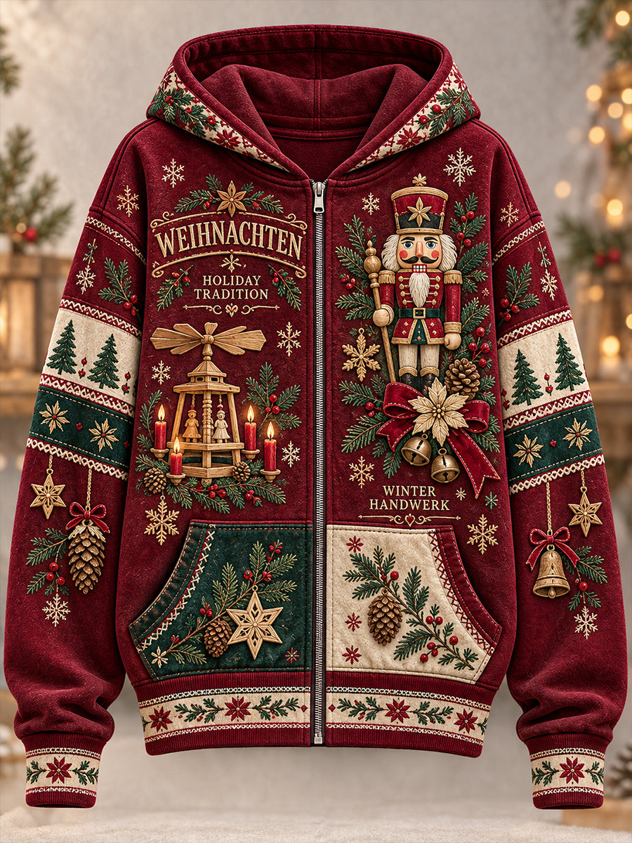 Women's Christmas-Themed Printed Hooded Jacket