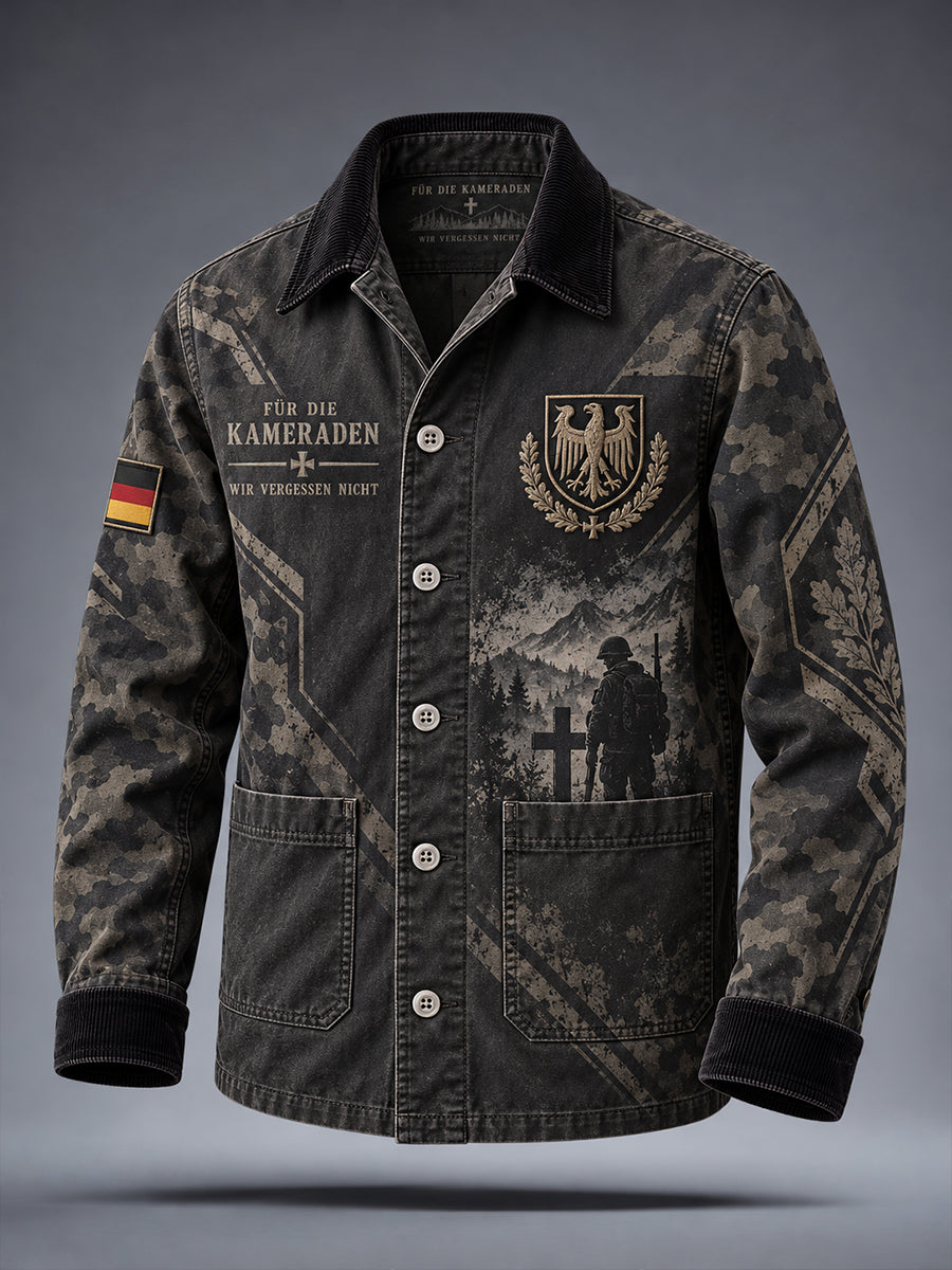 Men’s Long-Sleeve Polo Shirt With Military Veteran-Themed Prints