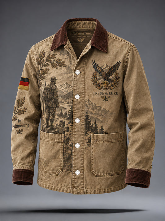 Men’s Long-Sleeve Polo Shirt With Military Veteran-Themed Prints