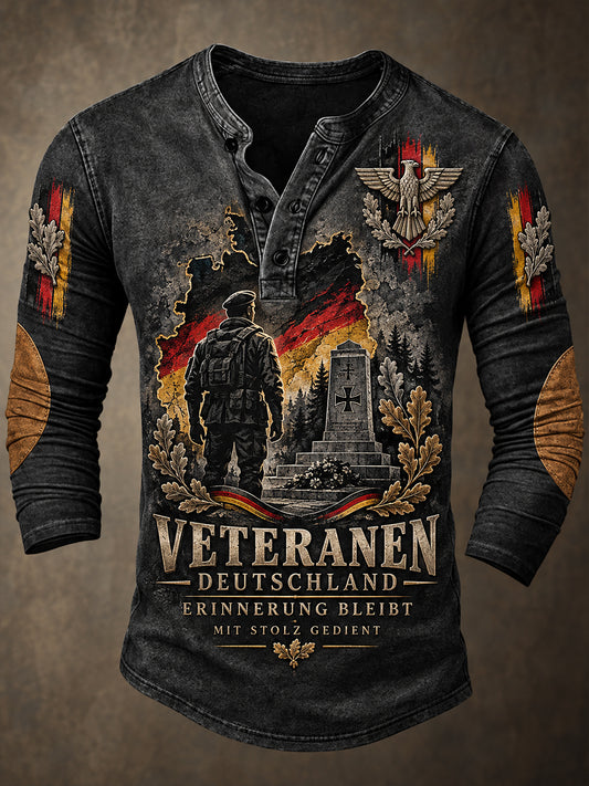 Men’s Long-Sleeve Top With Military Veteran-Themed Graphic Print