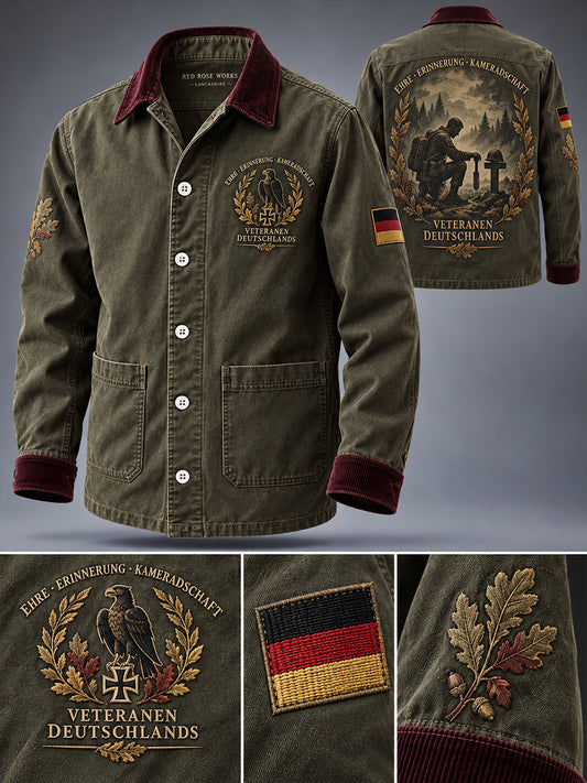 Men’s Long-Sleeve Polo Shirt With Military Veteran-Themed Prints