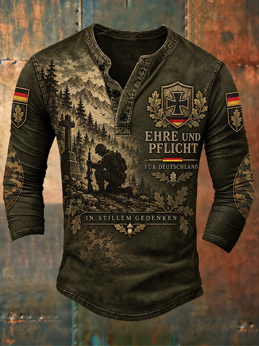 Men’s Long-Sleeve Top With Military Veteran-Themed Graphic Print