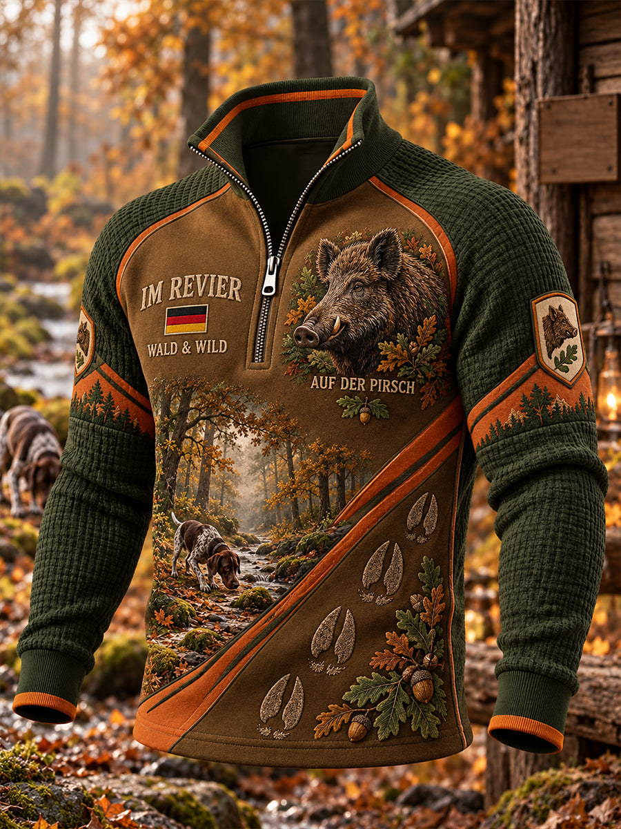 Men's German Hunting Season Half-Zip Stand Collar Sweatshirt