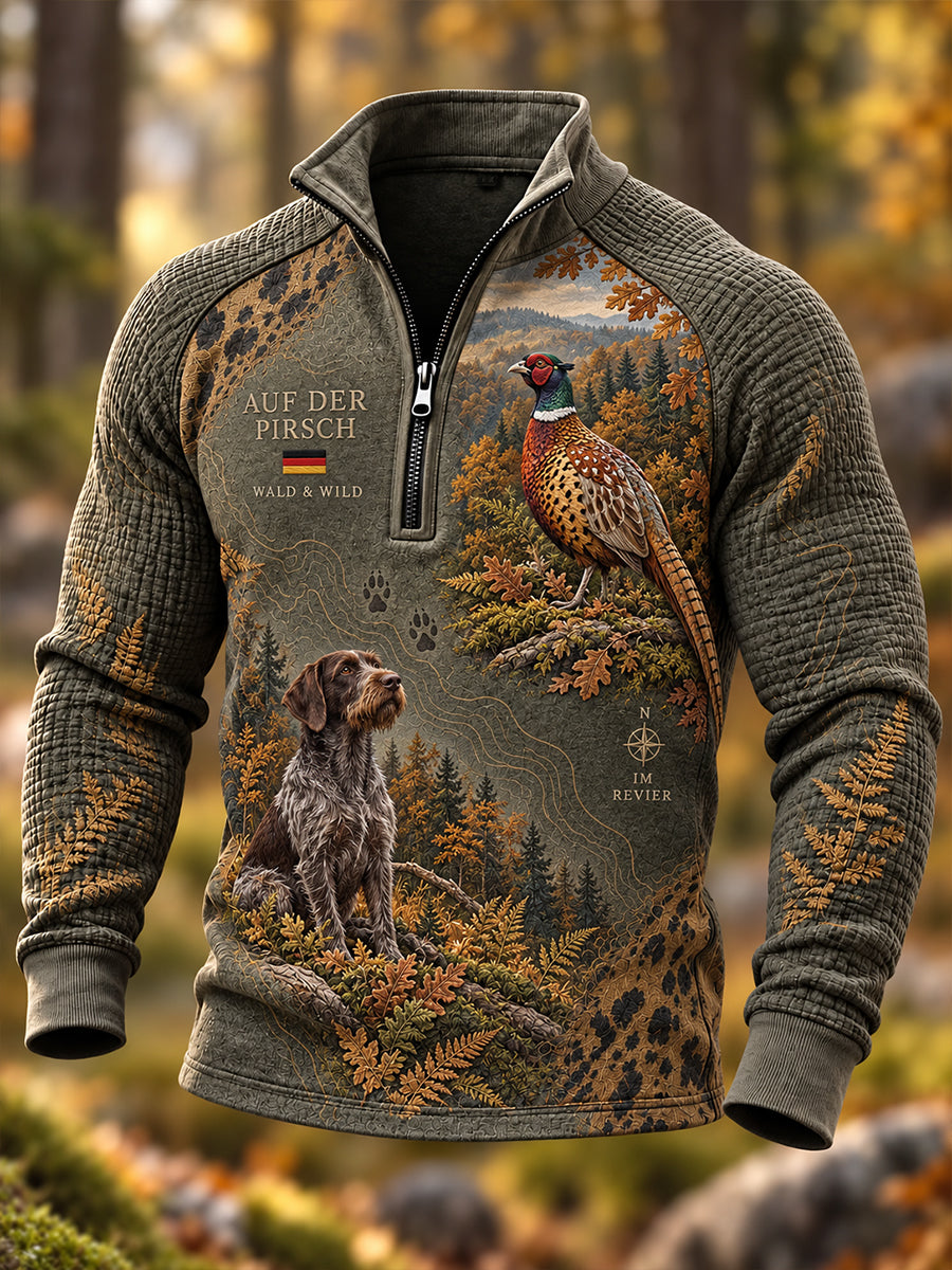 Men's German Hunting Season Half-Zip Stand Collar Sweatshirt