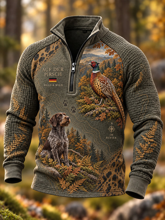 Men's German Hunting Season Half-Zip Stand Collar Sweatshirt