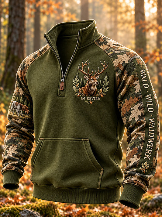 Men's German Hunting Season Half-Zip Stand Collar Sweatshirt
