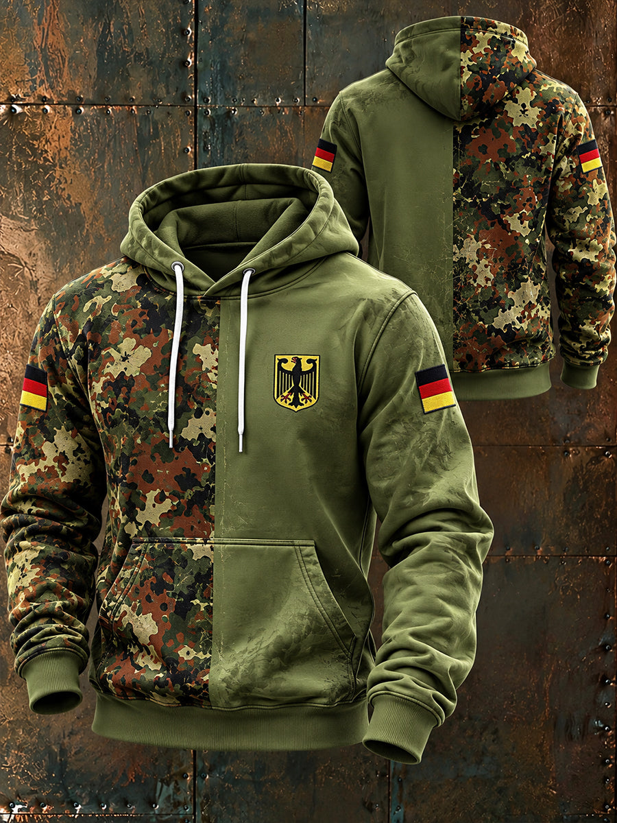 Men’s Long-Sleeve Hooded Sweatshirt With Veteran-Themed Graphic Print