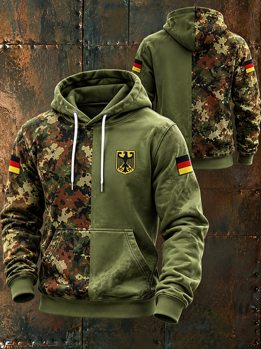 Men’s Long-Sleeve Hooded Sweatshirt With Veteran-Themed Graphic Print
