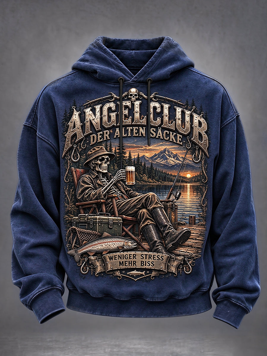 Men's Fun Fishing Slogan Print Casual Hoodie
