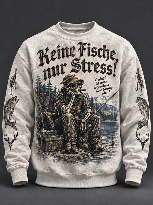 Men's Fun Fishing Slogan Print CrewNeck Sweatshirt