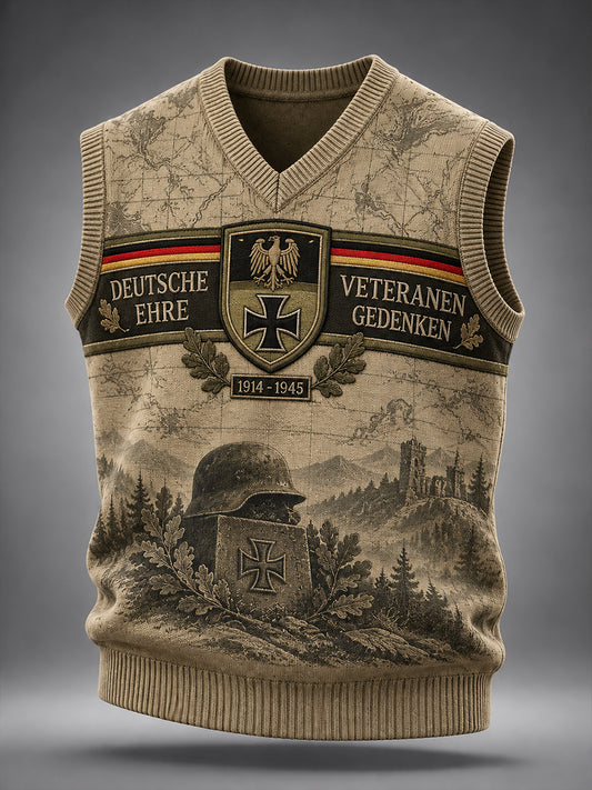 Men’s Veteran Commemorative Graphic-Print Knitted Vest