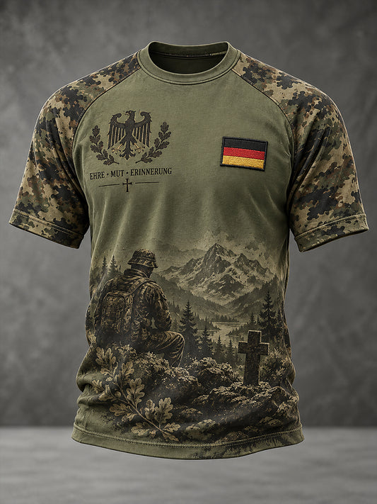 Men’s Veteran Memorial-Themed Graphic Raglan Short-Sleeve T-Shirt