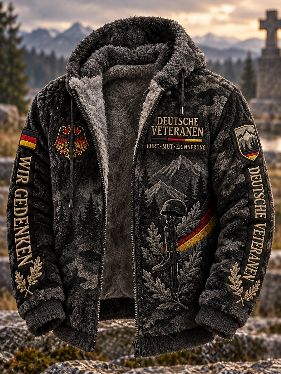 Men’S Veteran Memorial-Themed Printed Flannel Hooded Jacket
