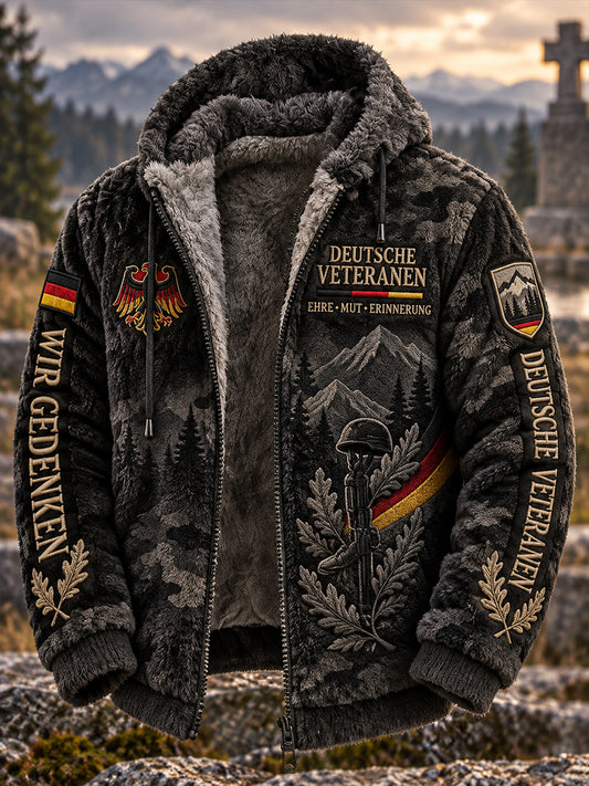 Men’S Veteran Memorial-Themed Printed Flannel Hooded Jacket