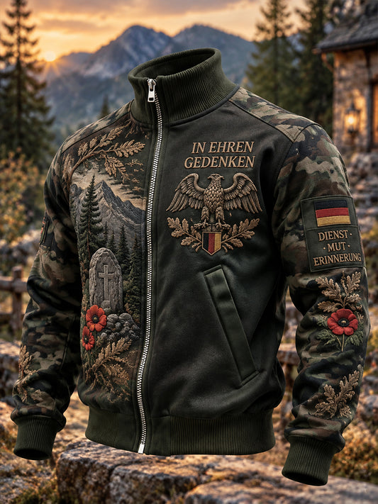Men’S Veteran Memorial-Themed Print High-Neck Jacket