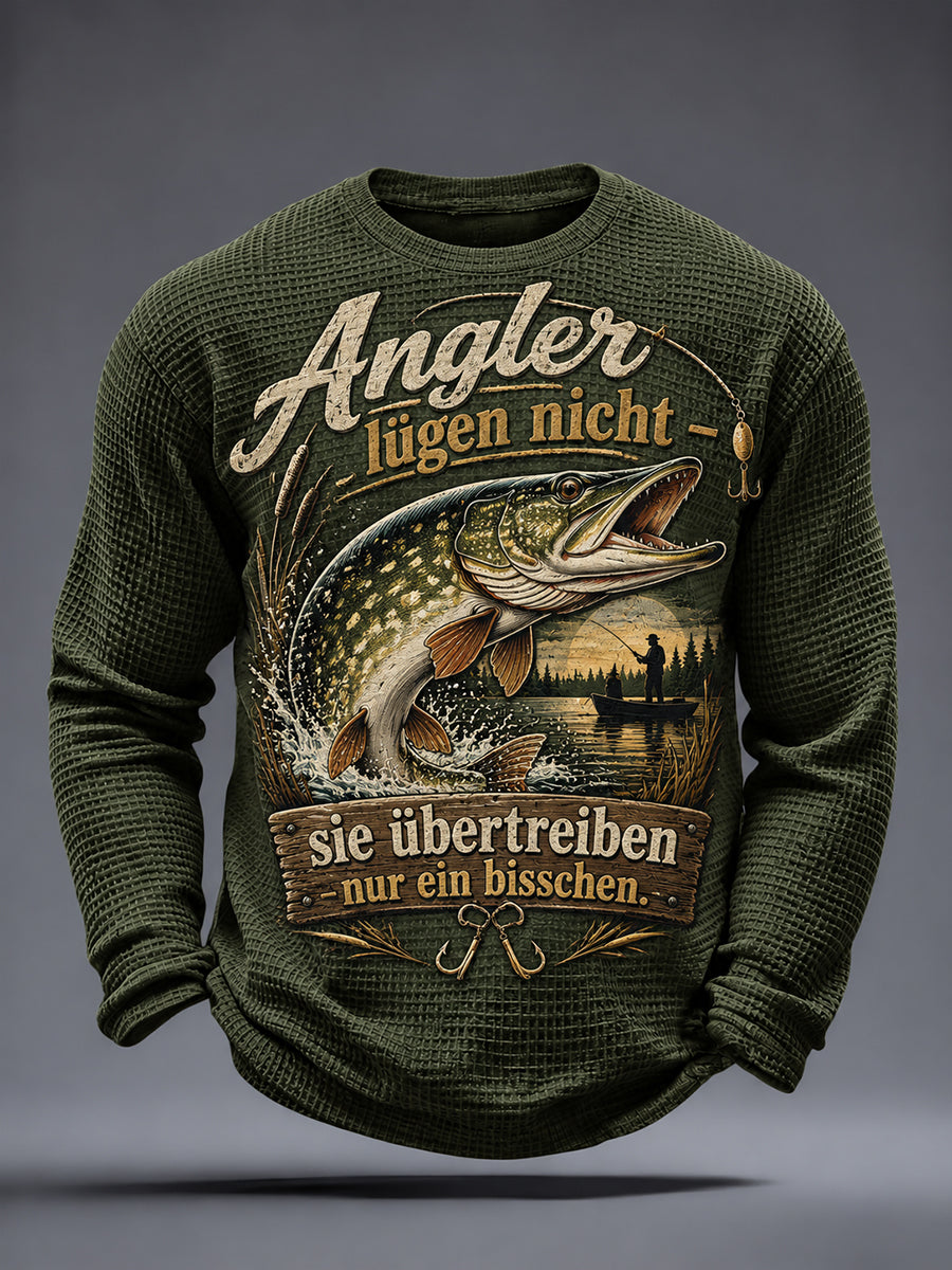 Men's Funny Fishing Slogan Print Waffle T-Shirt