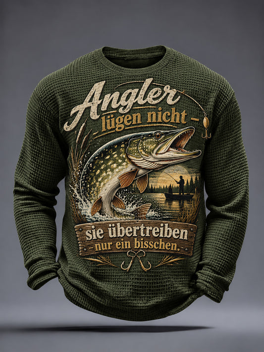 Men's Funny Fishing Slogan Print Waffle T-Shirt